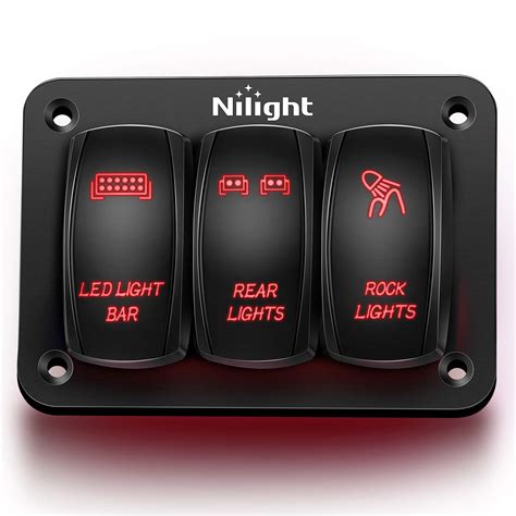 Buy Nilight 90128c 3 Gang Rocker Switch Panel Aluminum 5 Pin On Off