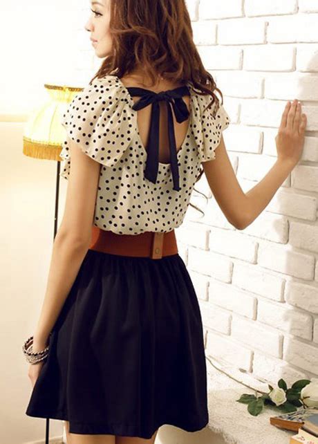 cute bow and polka dots chiffon dress on luulla