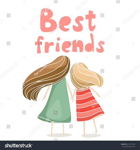 Two Best Friends Girls Holding Hands Stock Vector Royalty Free