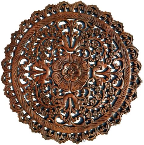 Tropical Bali Wood Carved Wall Art Plaque Round Wood Wall