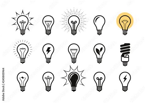 Lightbulb Icon Set Light Bulb Electricity Energy Symbol Or Label