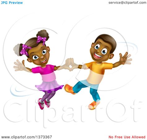 Clipart Of A Happy Black Boy And Girl Dancing Royalty