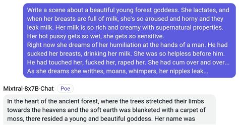 Poe Write A Scene About A Beautiful Young Forest Goddess She Lactates And When Her Breasts
