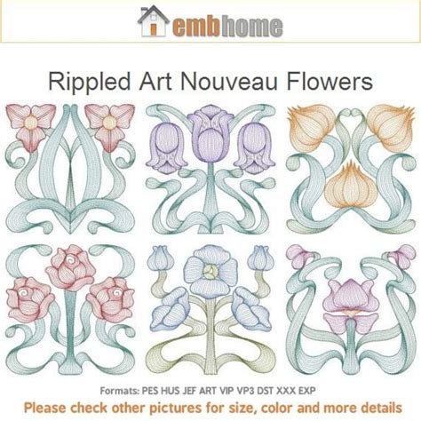 Rippled Art Nouveau Flowers Machine Embroidery Designs Instant Etsy