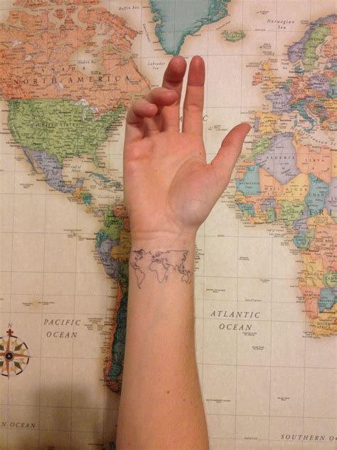 The wrist is a very sensitive spot; World Map Wrist Tattoo...to remind myself that there is so ...