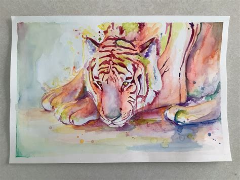 Original Watercolor Tiger Abstract Tiger Tigre Aquarelle Etsy