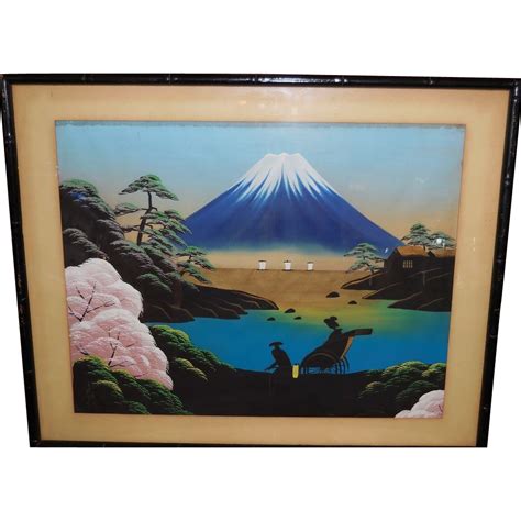 Antique Japanese Landscape Watercolor Painting On Silk Of Mt Fuji Sold