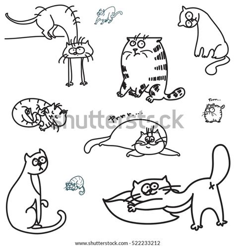 Linear Cats Doodle Cartoon Cats Stock Vector Royalty Free 522233212