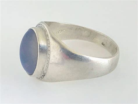 Large Vintage Sterling Silver Chalcedony Band Ring Chunky Retro