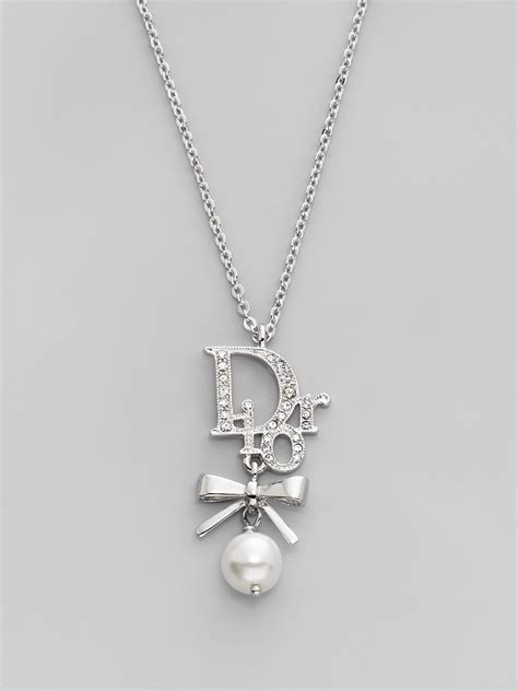 Christian dior silver & crystal geometric necklace. Lyst - Dior Logo and Bow Necklace in Metallic