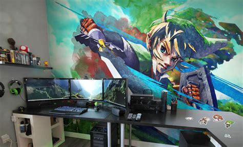 Epic Video Game Room With Immersive Wall Mural Design Swan