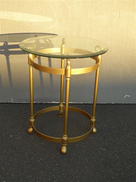 Vintage French Provincial Brass Swan Heads End Side Table W Bevel Glass Top