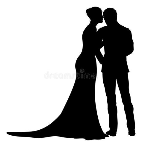 Bride And Groom Couple Wedding Dress Silhouettes Stock Vector