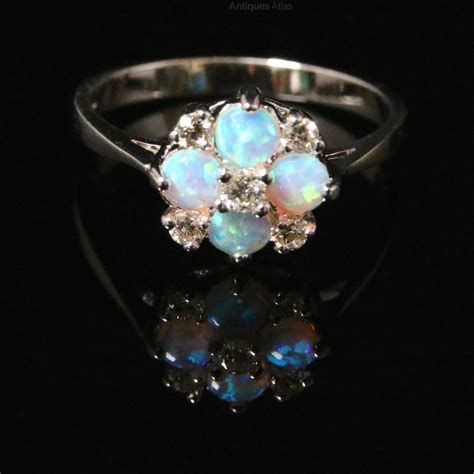 Antiques Atlas Opal And Diamond Cluster Ring White Gold