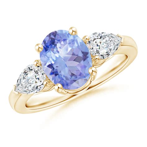 December Birthstone Ring Oval Tanzanite Three Stone Ring With Pear