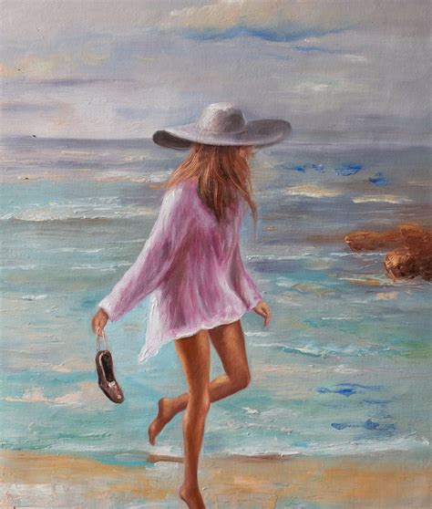 Sexy Girl Beach Oil Paintingseaside Oil Paintingbeach Oil Etsy