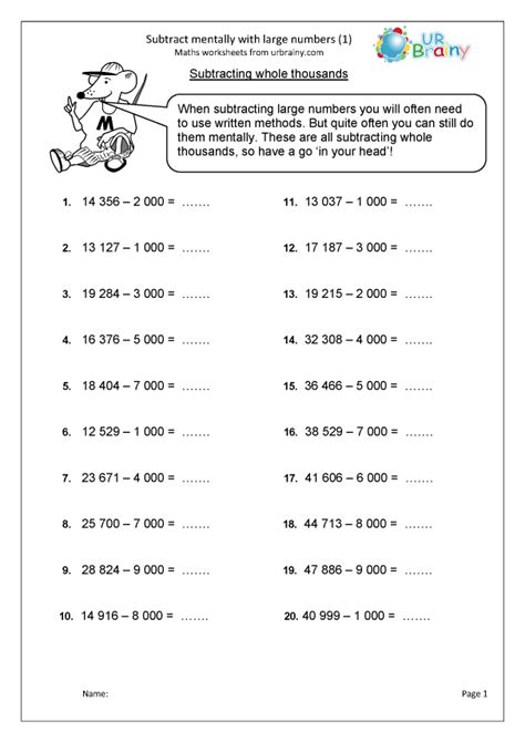 Subtract mentally large numbers (1) - Subtraction in Year 5 (age 9-10