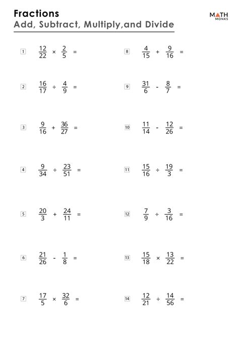 Add Subtract Multiply Divide Fractions Worksheet Positive And Negative Numbers