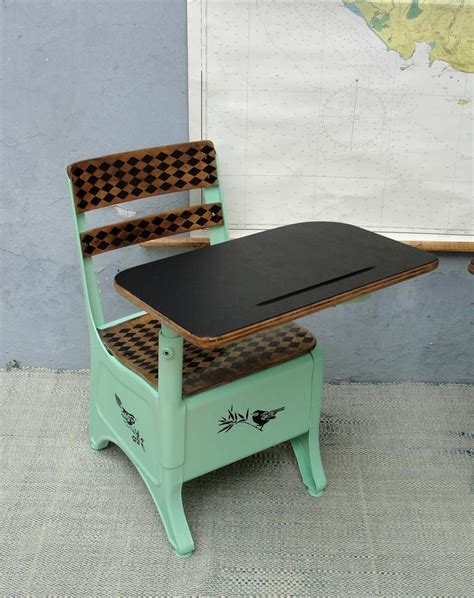 Vintage Metal School Desk And Chair Mid Century Chalk Board Small