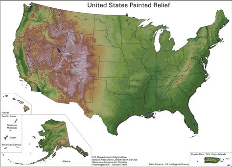 United States Painted Relief Relief Map Map Geography
