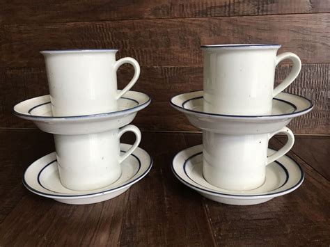 Set of 4 coffee mugs. 4 DANSK DENMARK BLUE MIST COFFEE MUGS CUPS SAUCERS SET ...