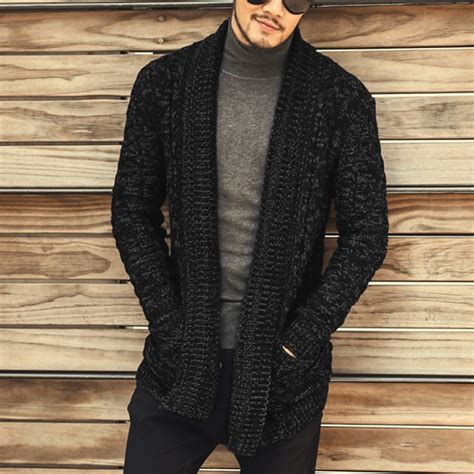 Long Mens Cardigans 2017 Autumn And Winter Warm Thick Lapel Knitted
