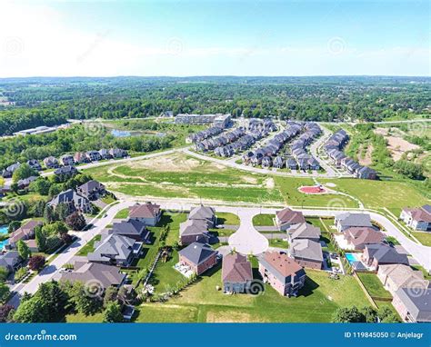 Small Town On Aerial View In Summer Ontario Canada Stock Photo