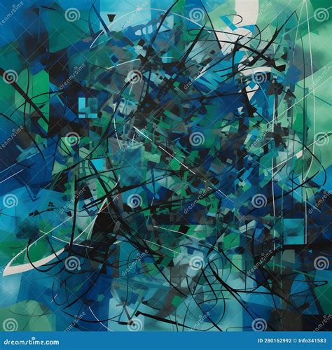 Chaotic Blend Of Blue Green And Black Lines And Shapes Two Generative