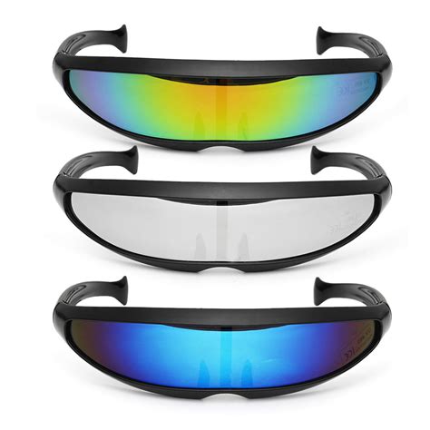 Party Glasses Novelty Futuristic Cyclops Mirrored Sunglasses Monoblock Alien Sale