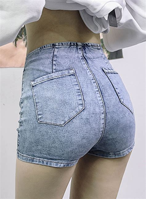 Summer Casual Slim Wash High Waist Zipper Fly A Line Women Denim Shorts
