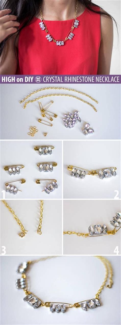 diy crystal rhinestone and safety pin necklace 17 diy safety pin craft tutorials … joyería