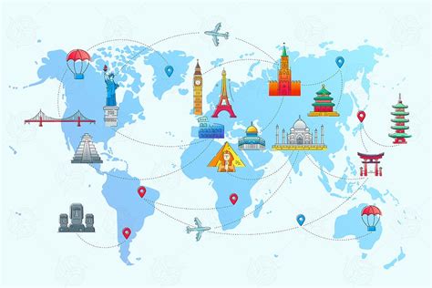 Map Of The World Vector Flat Travel Illustration Graphics Envato