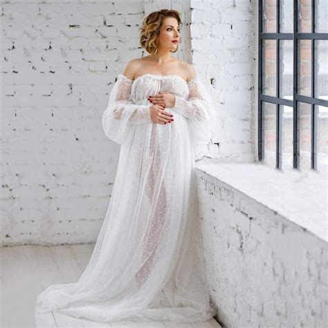 White Maternity Dresses Photoshoot Maxi Dress Pregnant Women