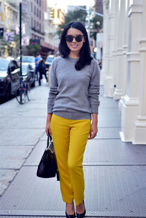 Yellow Pants Gray Sweater Yellow Pants Yellow Jeans Outfit
