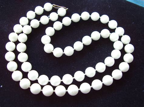 Vintage Knotted White Plastic Bead Necklace
