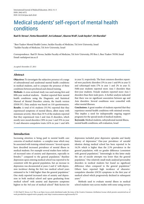 Pdf Medical Students Self Report Of Mental Health Conditions