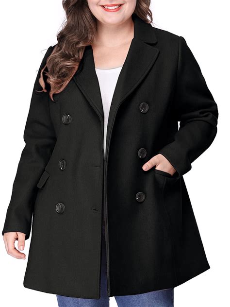 unique bargains women s plus size notched lapel double breasted winter coat