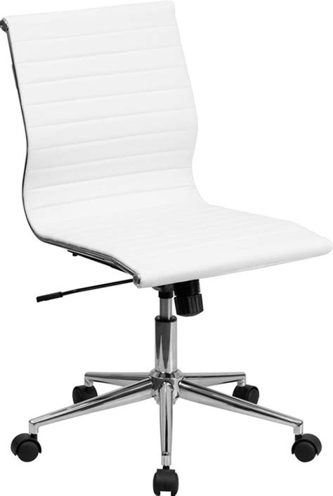 Flash Furniture Mid Back Armless White Ribbed Upholstered Leather