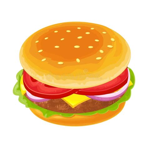 Hamburger With Meat Lettuce Cheese Onion And Tomato Stock Vector