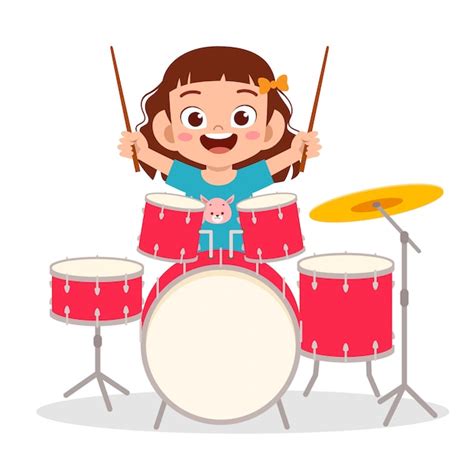 Premium Vector Happy Cute Little Kid Boy Playing Drum