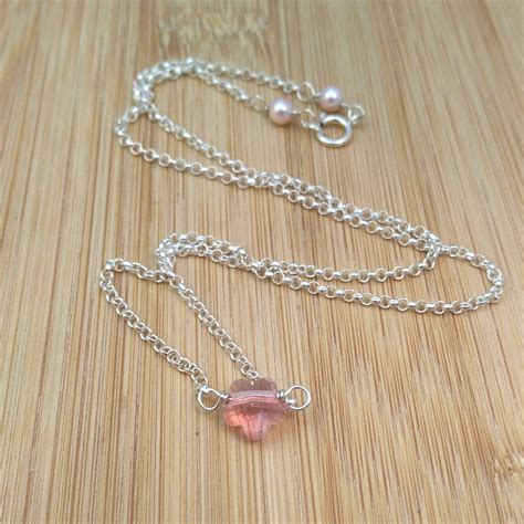 Pink Flower Necklace Swarovski Crystal Flower Pendant Dainty Etsy