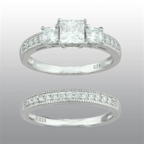 Sterling Silver Engagement Ring with Cubic Zirconia Band | Shop Your