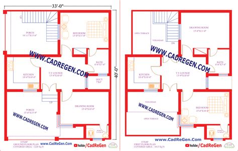 33x40 Free House Plan 5 Marla Dwg Cad Plan 4 Cadregen