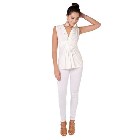 Womens Sleeveless Silky Knot Front Plunge V Neck Blouse Ruched Vest Top Party Ebay