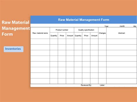 Excel Of Raw Material Management Formxlsx Wps Free Templates
