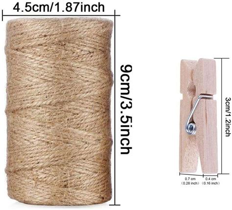 Giveet 328 Feet Natural Jute Twine And 100 Pieces Mini Clothespins