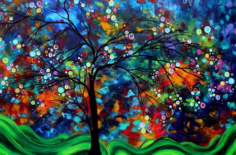 Abstract Art Original Landscape Painting Bold Colorful Design Shimmer