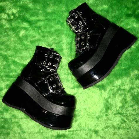 Demonia define alternative footwear with a huge range of goth, steampunk, metal, punk & alternative shoes, reapers, boots, heels and flats. DEMONIA PATENT PLATFORM BOOTS | Boots, Sock shoes, Me too ...