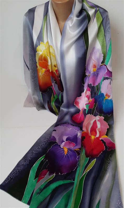 Hand Painted Silk Scarf Irises Batik T Etsy