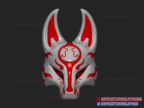 Japanese Kitsune Fox Mask Demon Cosplay Stl 3d Print Model Kitsune Mask
